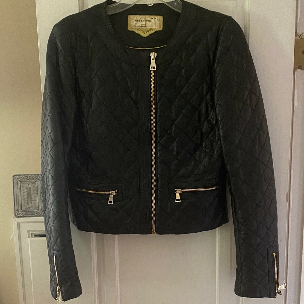 URBAN CODE Chic Black Quilted Leather Jacket